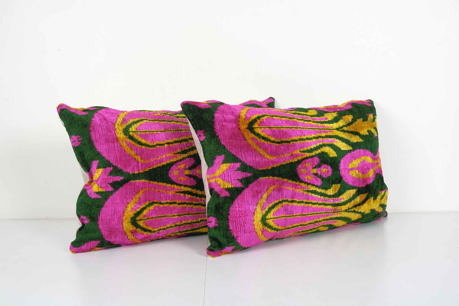 Set Of Two Pink Silk Ikat Pillow With Tulip Pattern, Handloom Ikat Floral Cushion Cover 16'' X 24'' photo furniture