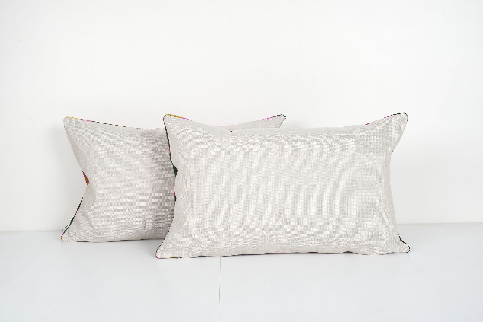 Set Of Two Pink Silk Ikat Pillow With Tulip Pattern, Handloom Ikat Floral Cushion Cover 16'' X 24'' photo Textiles