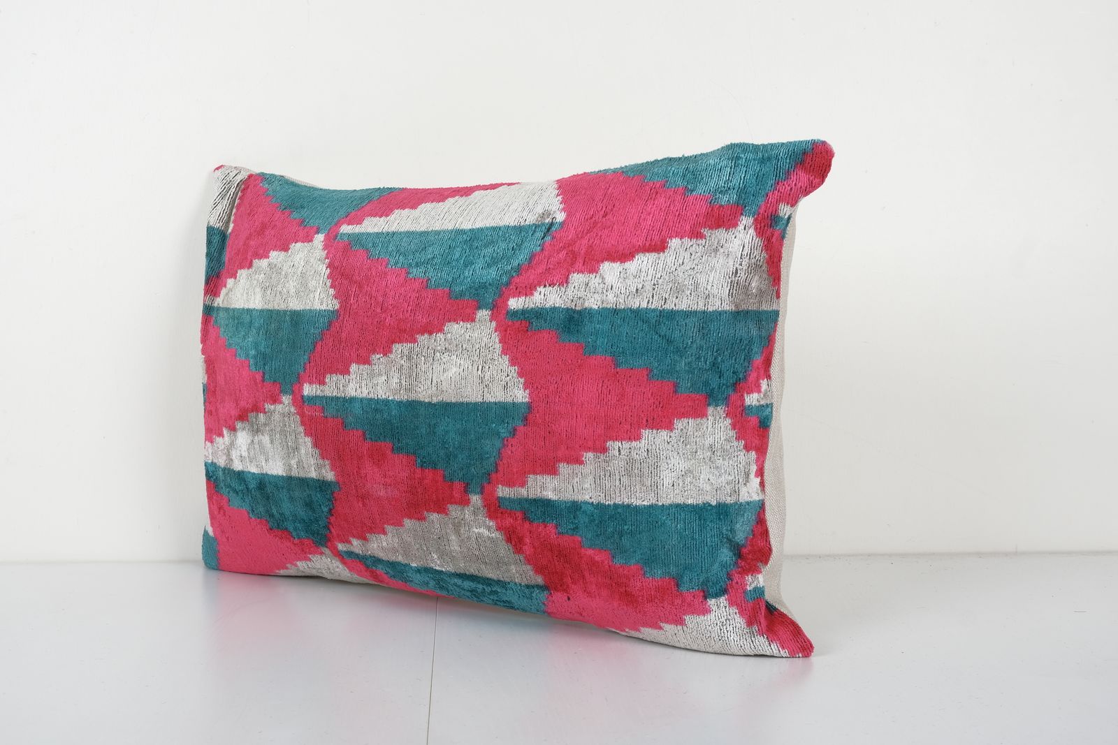 Silk Ikat Velvet Lumbar Pillow Cover   Ethnic Decorative Pink Oblong Cushion 16'' X 24'' photo for sale