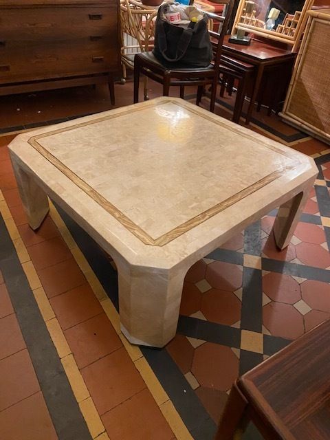 Furniture Mid Century Tessellated Travertine Coffee Table By Maitland Smith, 1980s photo