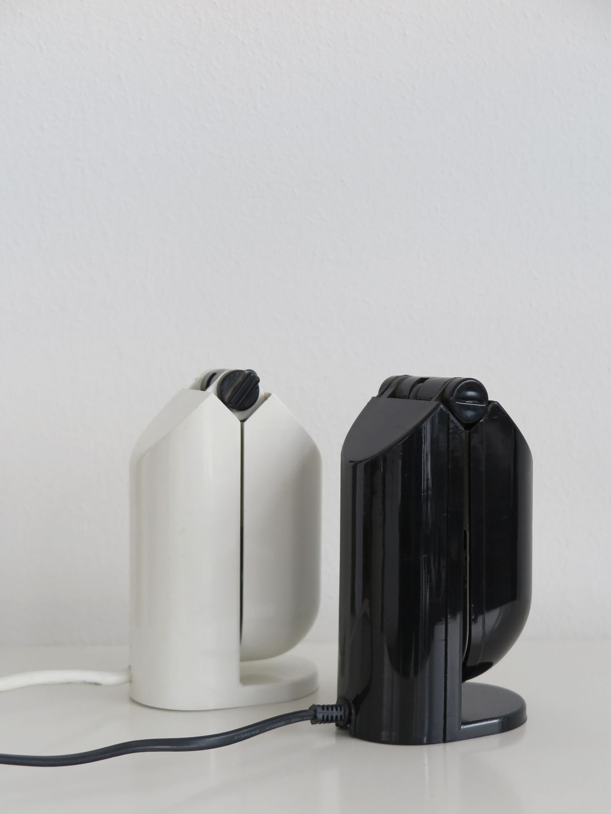 Couple Of Black & White Italian Table Lamps, 1960s photo vinterior