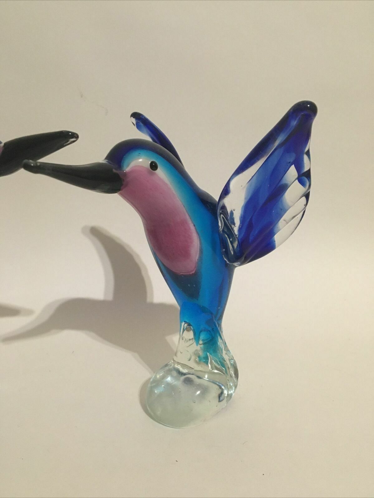 Pair Of Art Glass Hummingbirds Or Kingfishers Handmade Ornaments Murano Style photo vinterior