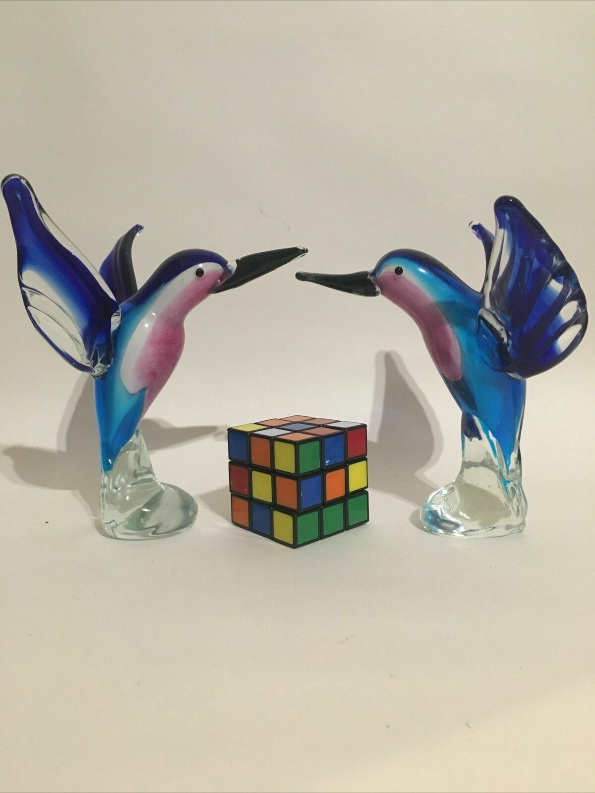 Pair Of Art Glass Hummingbirds Or Kingfishers Handmade Ornaments Murano Style photo buy