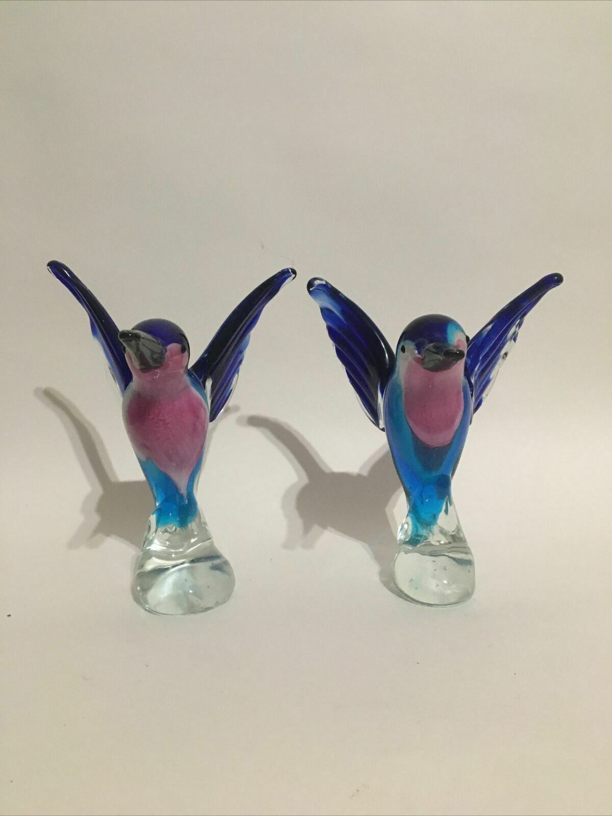 Art Pair Of Art Glass Hummingbirds Or Kingfishers Handmade Ornaments Murano Style photo