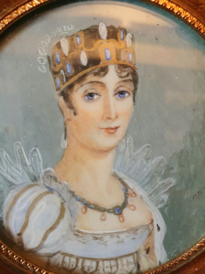 Miniature Medallion Josephine De Beauharnais Portrait Napoleon III Ivory Painted photo furniture