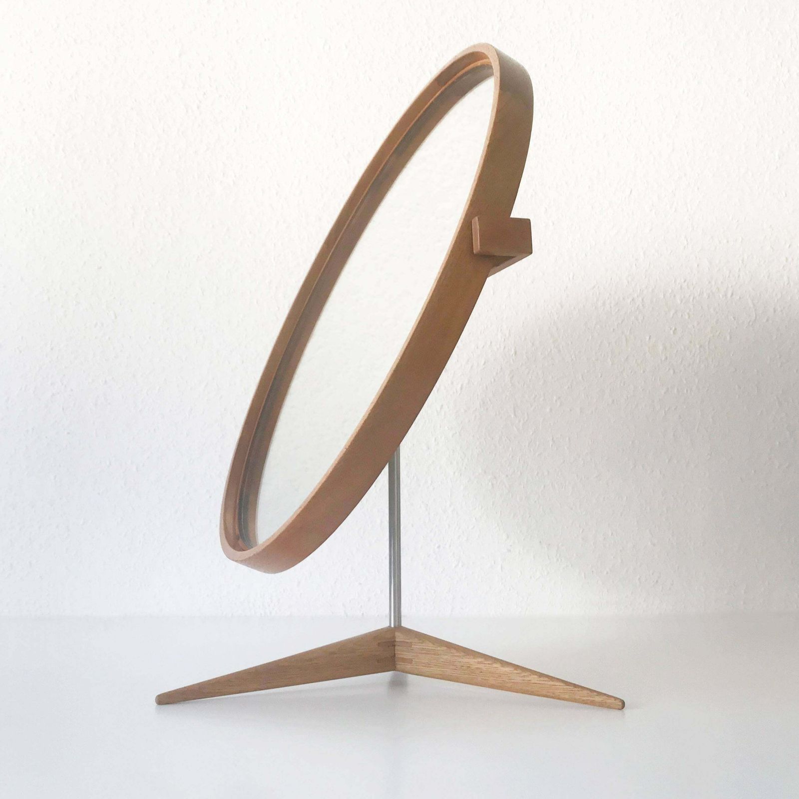 Elegant Oak Table Mirror By Uno & östen Kristiansson For Luxus Sweden 1960s photo furniture