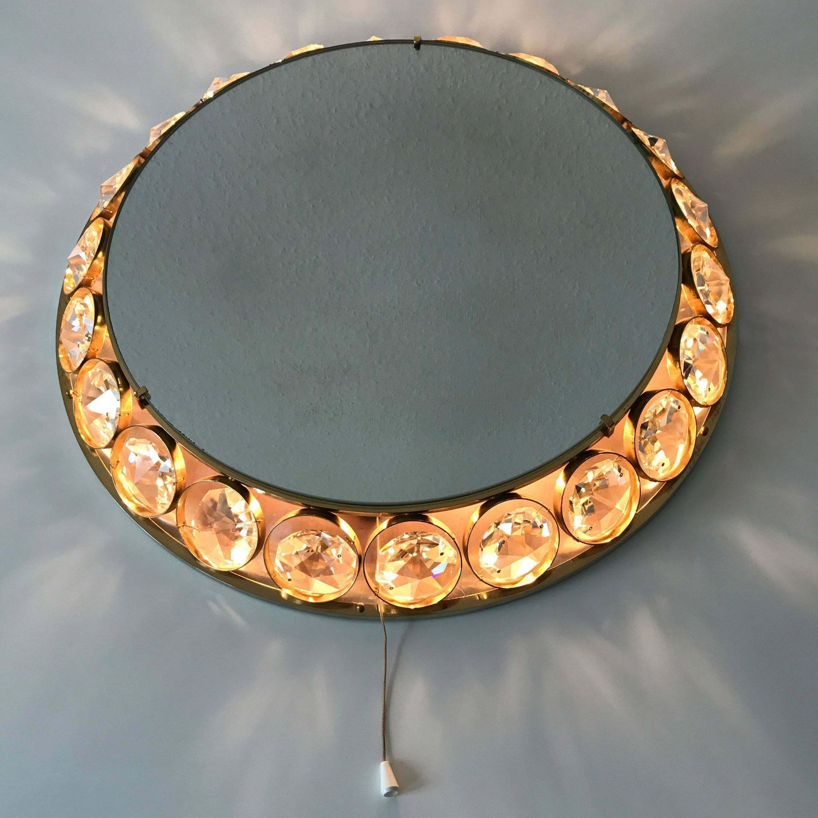 Elegant Mid Century Modern Circular Backlit Wall Mirror By Palwa Germany 1960s photo vinterior