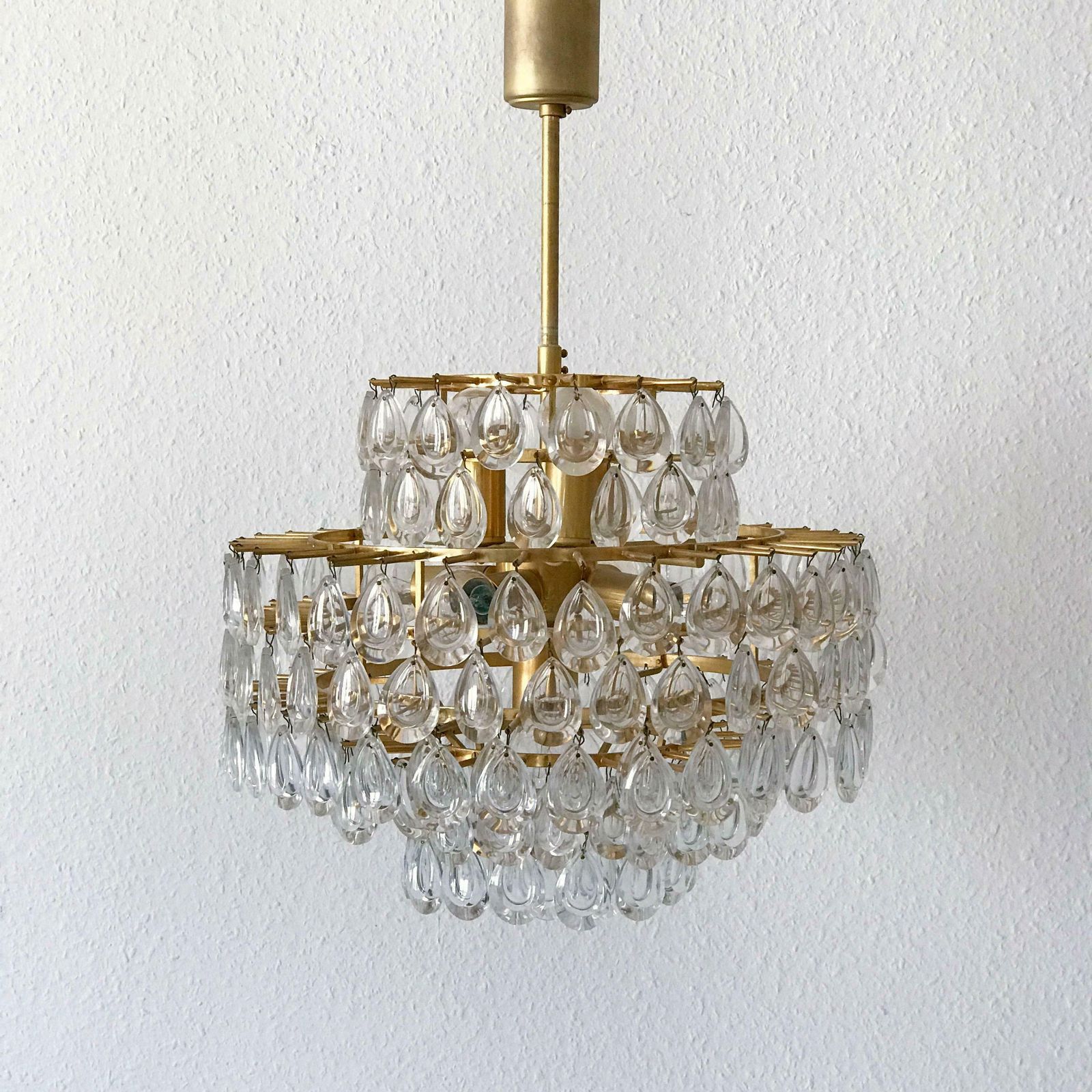 Seven Tiered Gilt Brass Chandelier Or Pendant Lamp By Palwa Germany 1960s photo Lighting