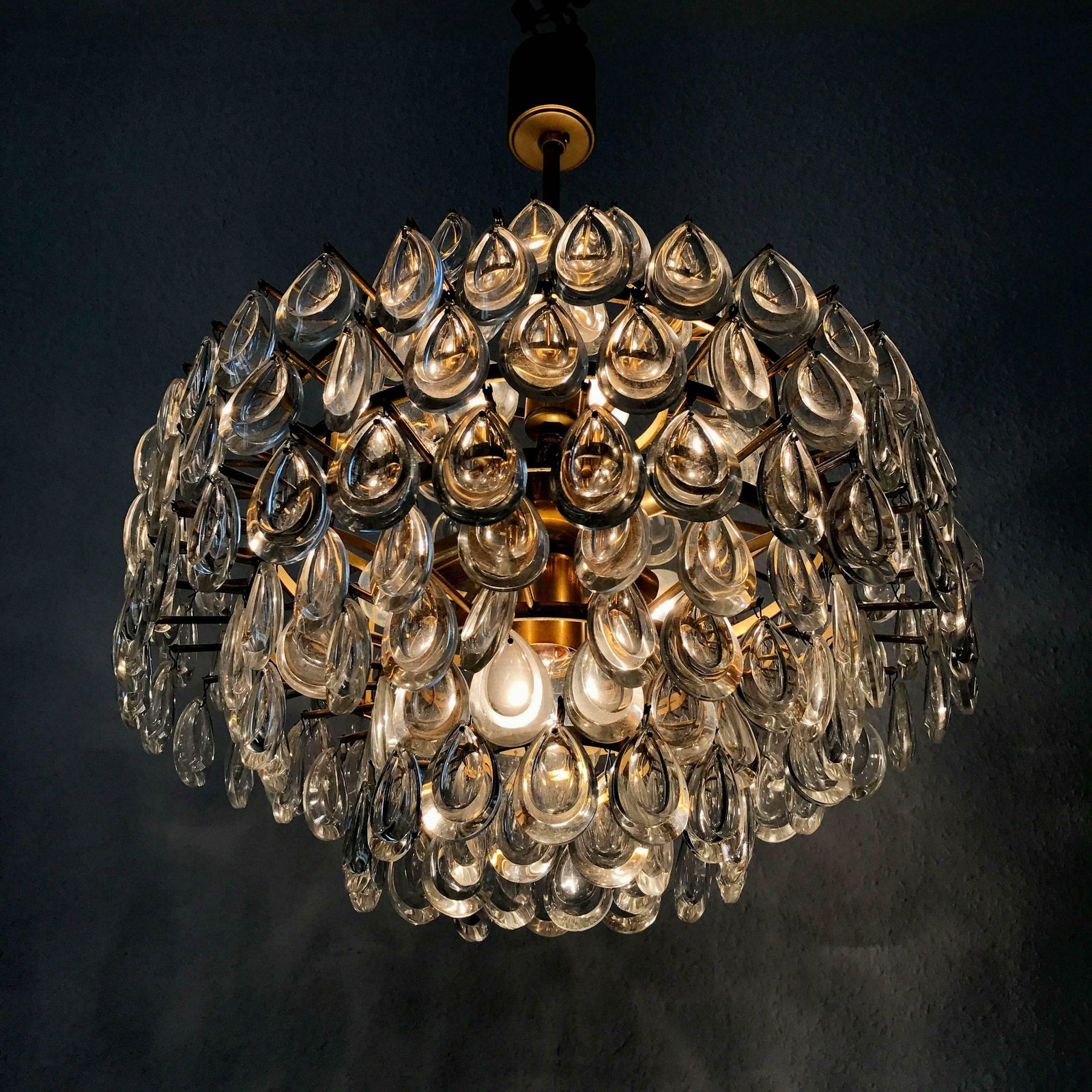 Seven Tiered Gilt Brass Chandelier Or Pendant Lamp By Palwa Germany 1960s photo buy