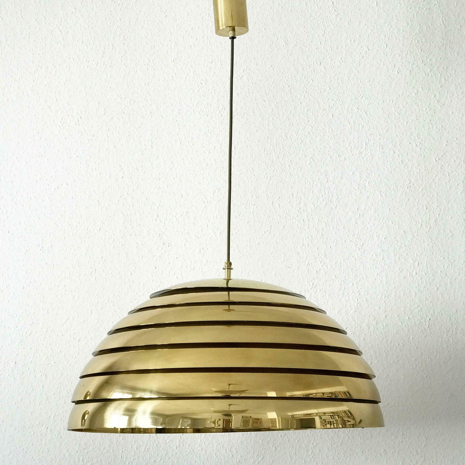 Large Mid Century Modern Brass Pendant Lamp By Vereinigte Werkstätten München photo Lighting