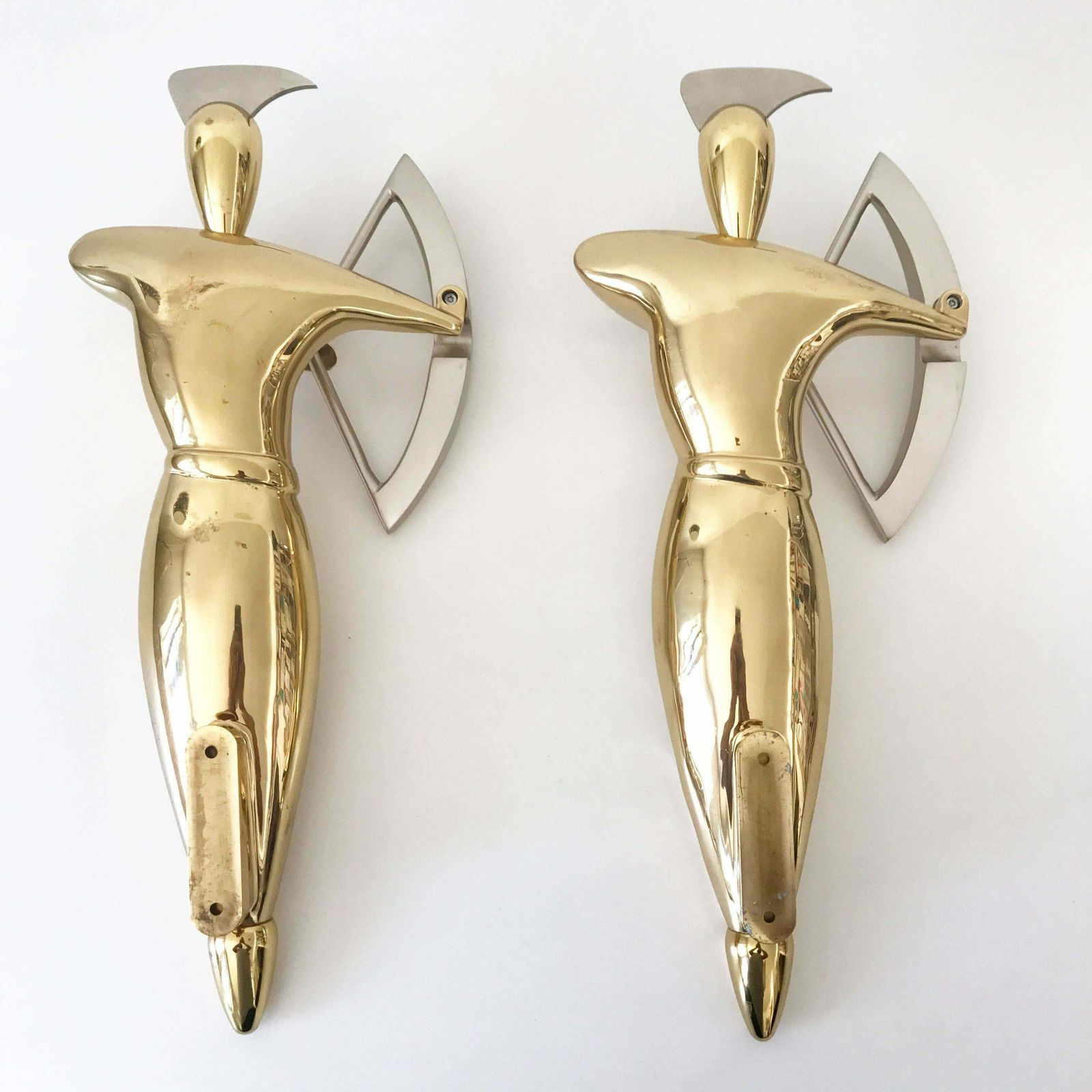 Set Of Two Hollywood Regency Wall Mount Massive Brass & Steel Archers 1980s