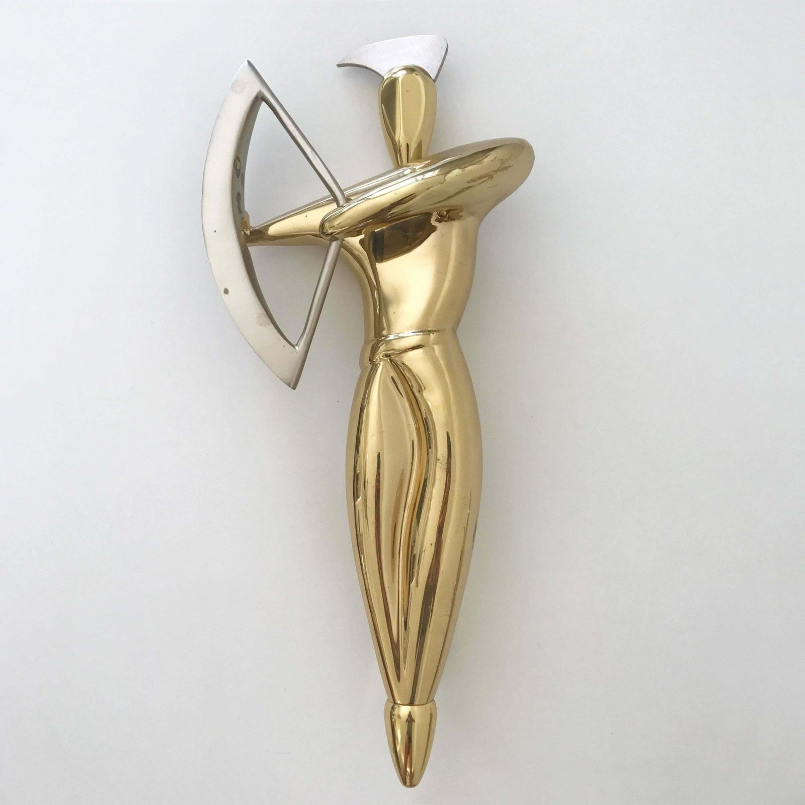 Set Of Two Hollywood Regency Wall Mount Massive Brass & Steel Archers 1980s photo for sale