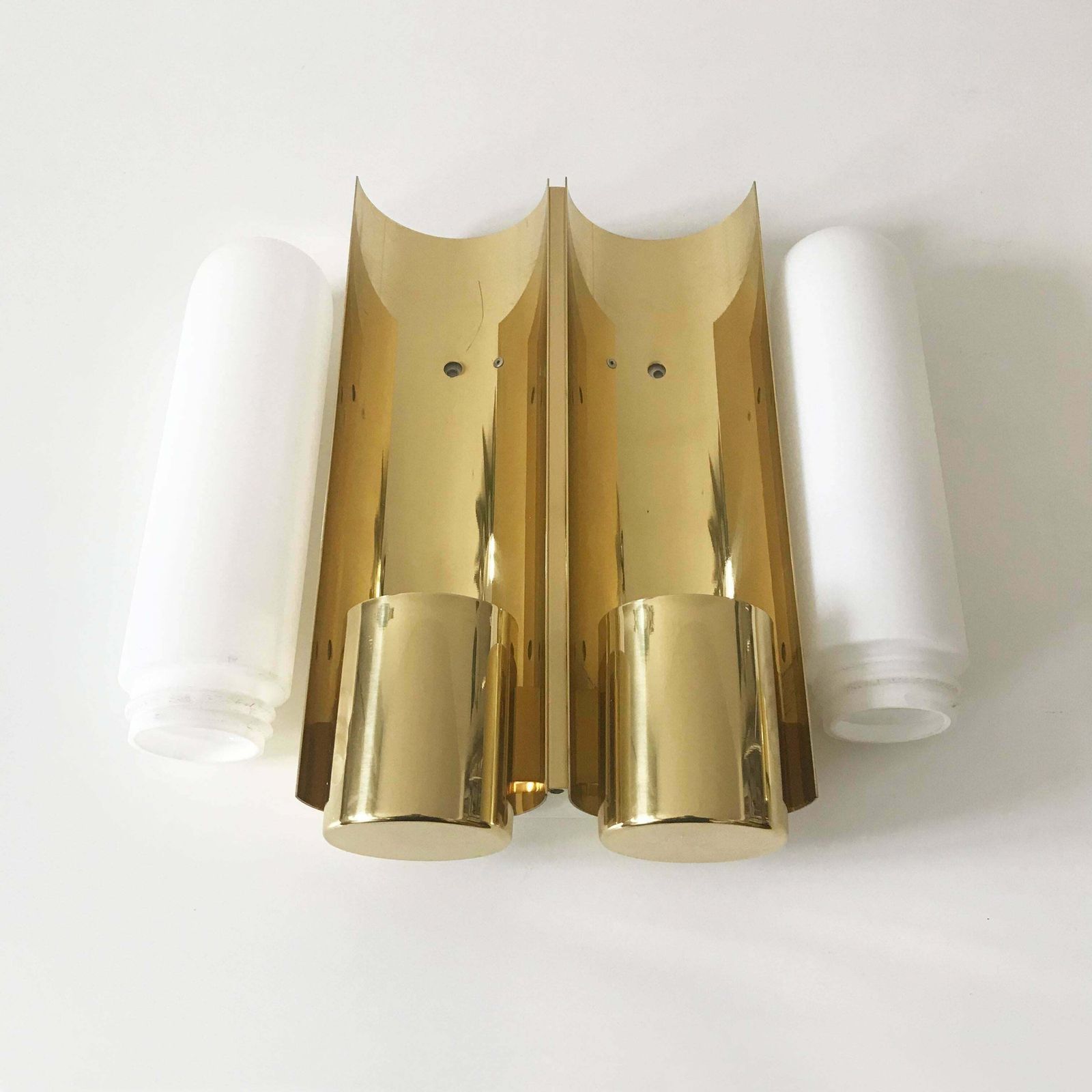 Brass And Opaline Glass Wall Light By Glashütte Limburg Germany 1980s photo Lighting