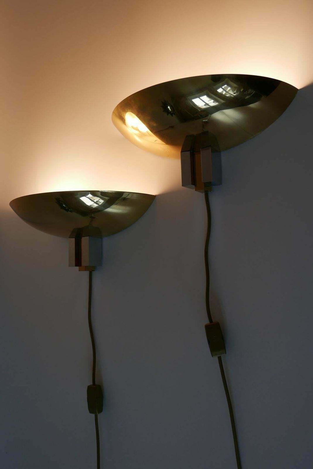 Set Of Two Midcentury Brass Wall Lamps Or Sconces By Art Line, 1980s, Germany photo vinterior