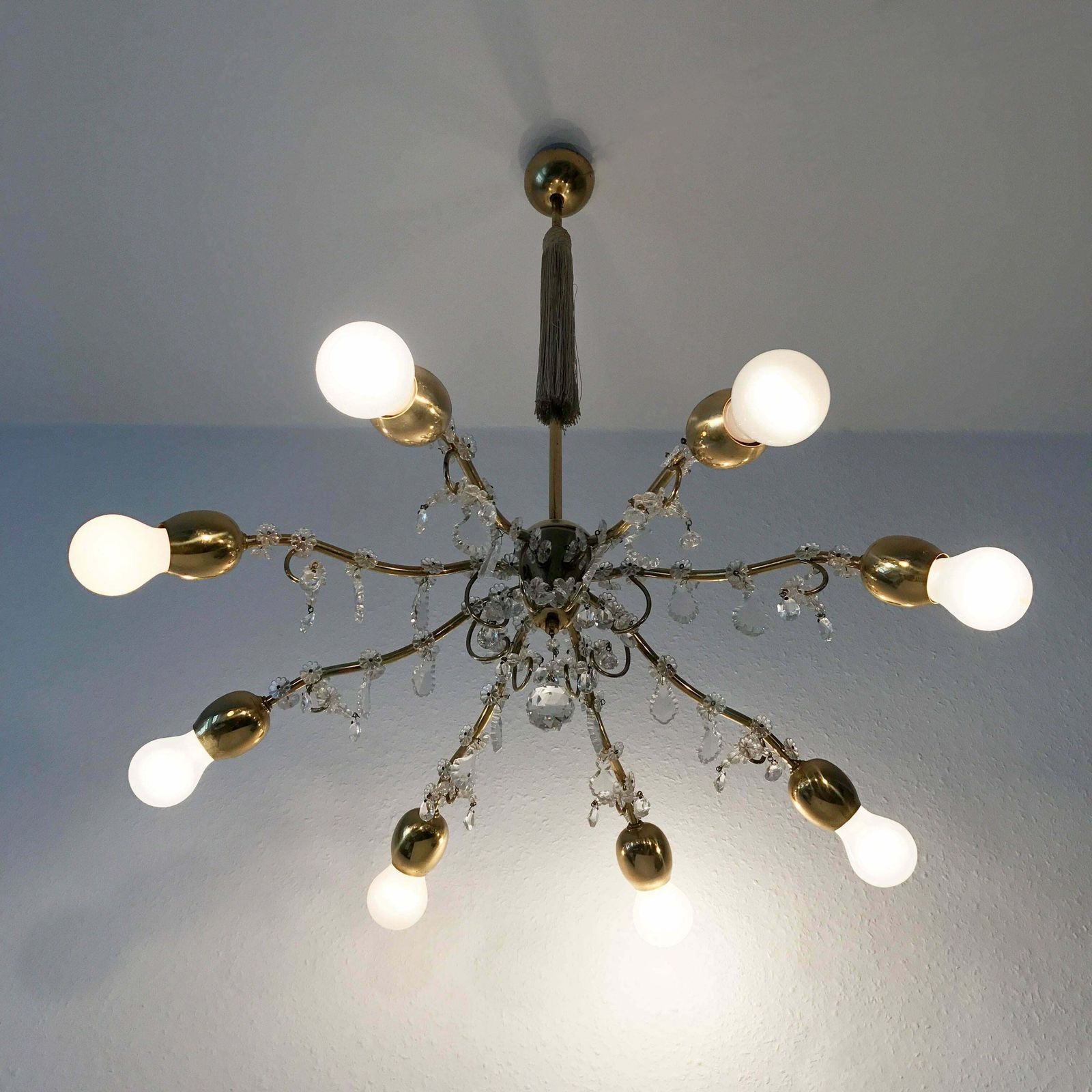 Eight Armed Sputnik Chandelier Or Pendant Lamp Bud By J.&L. Lobmeyr Vienna 1950s photo vintage