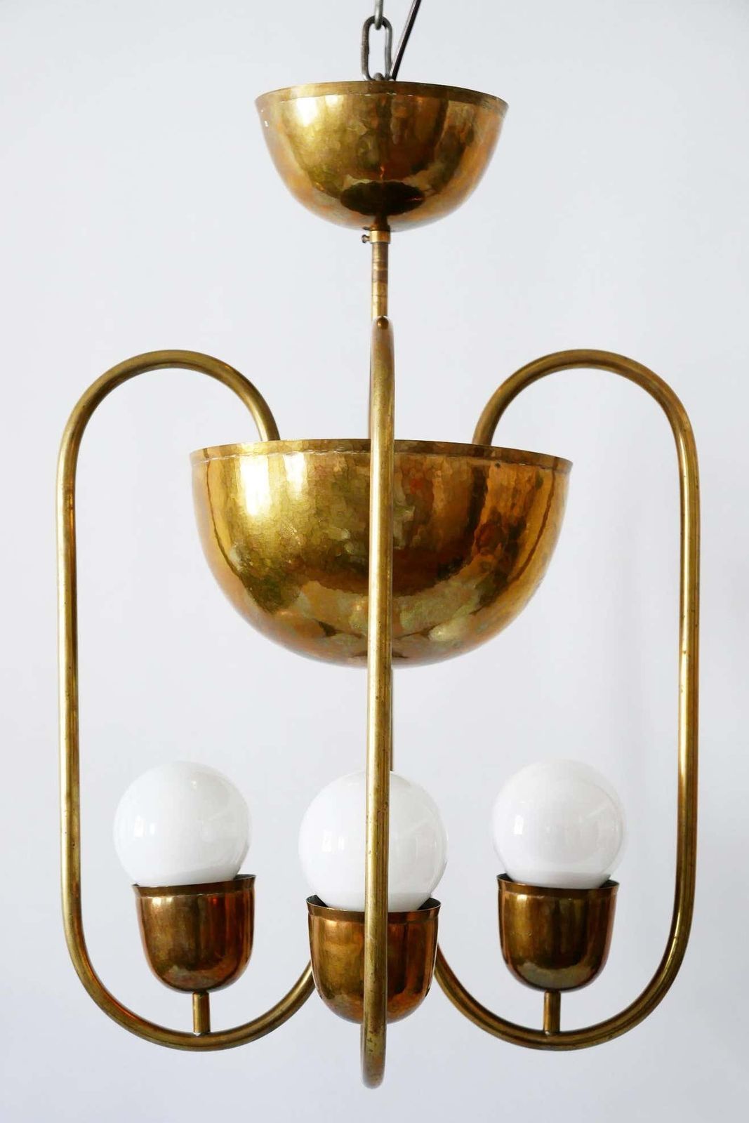 Unique Bauhaus Art Deco Brass Chandelier Or Pendant Lamp By Hayno Focken 1930s photo vinterior