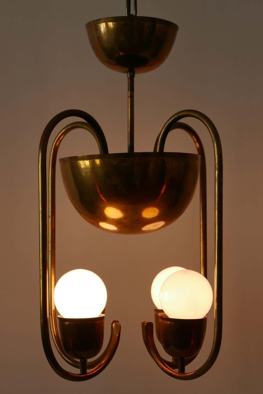Lighting Unique Bauhaus Art Deco Brass Chandelier Or Pendant Lamp By Hayno Focken 1930s photo