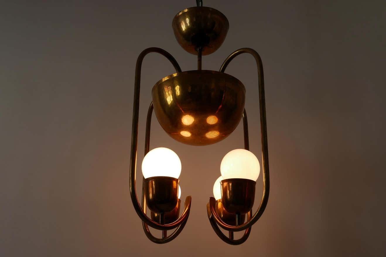 photo vintage Unique Bauhaus Art Deco Brass Chandelier Or Pendant Lamp By Hayno Focken 1930s
