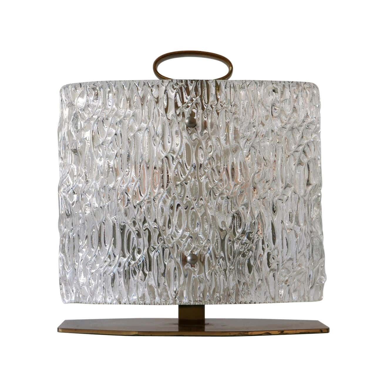 Exceptional Mid Century Modern Table Lamp With Ice Glass Shade, 1950s, Italy