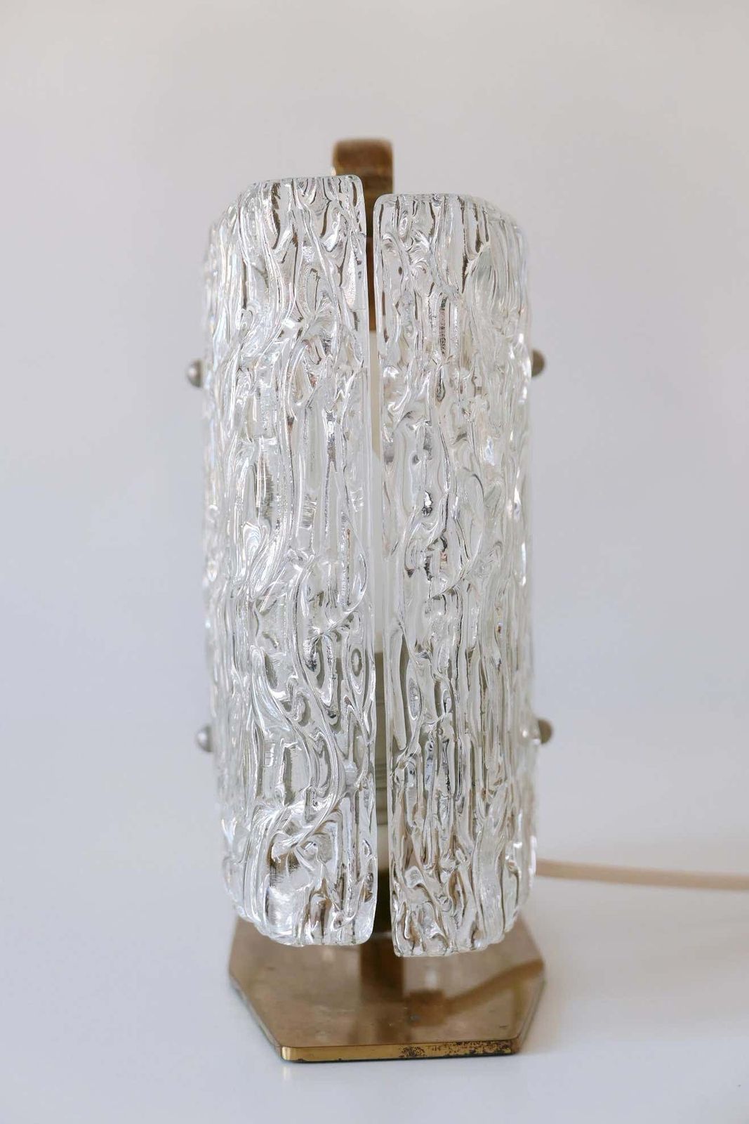 Exceptional Mid Century Modern Table Lamp With Ice Glass Shade, 1950s, Italy photo vintage