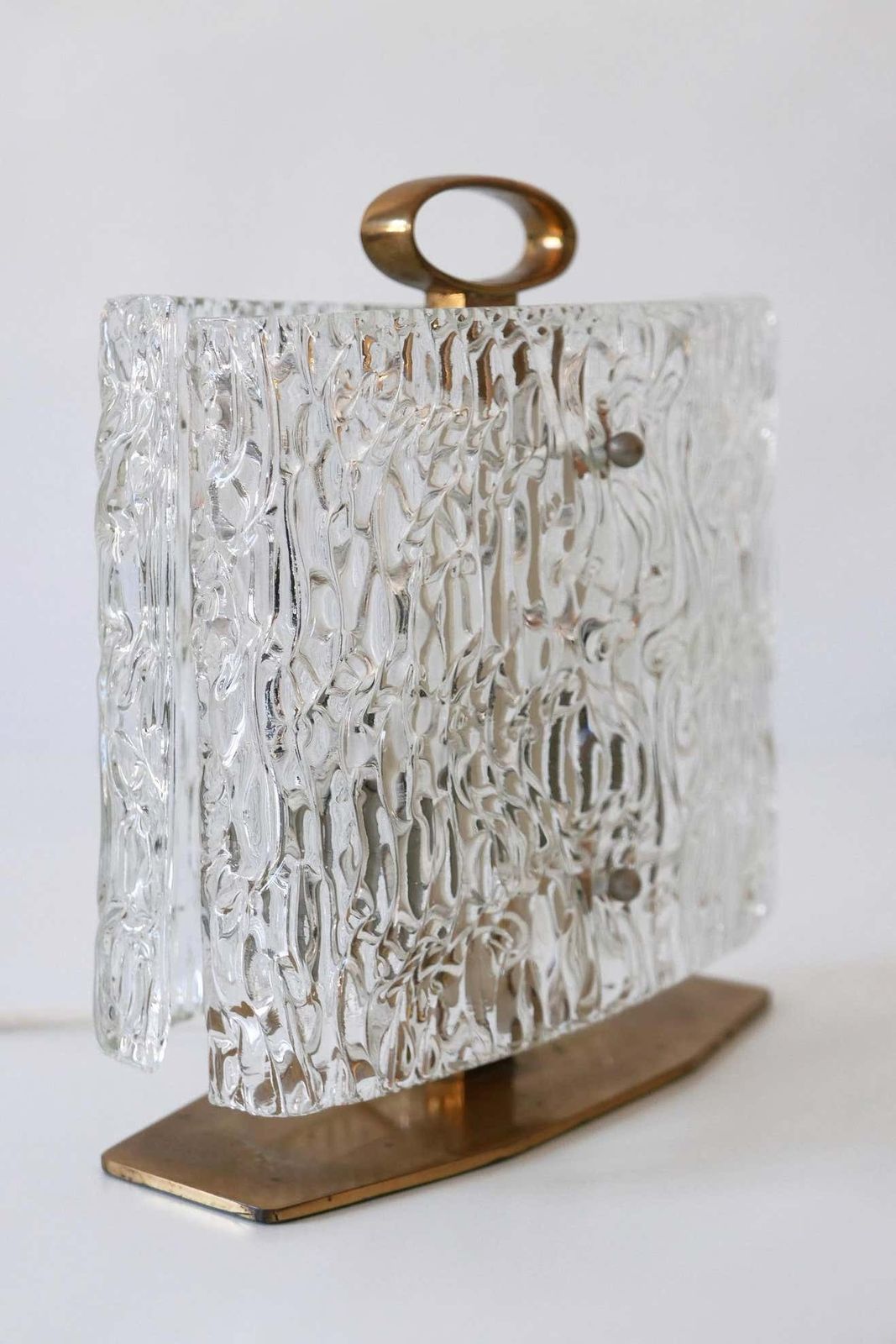 3178.0 Exceptional Mid Century Modern Table Lamp With Ice Glass Shade, 1950s, Italy photo