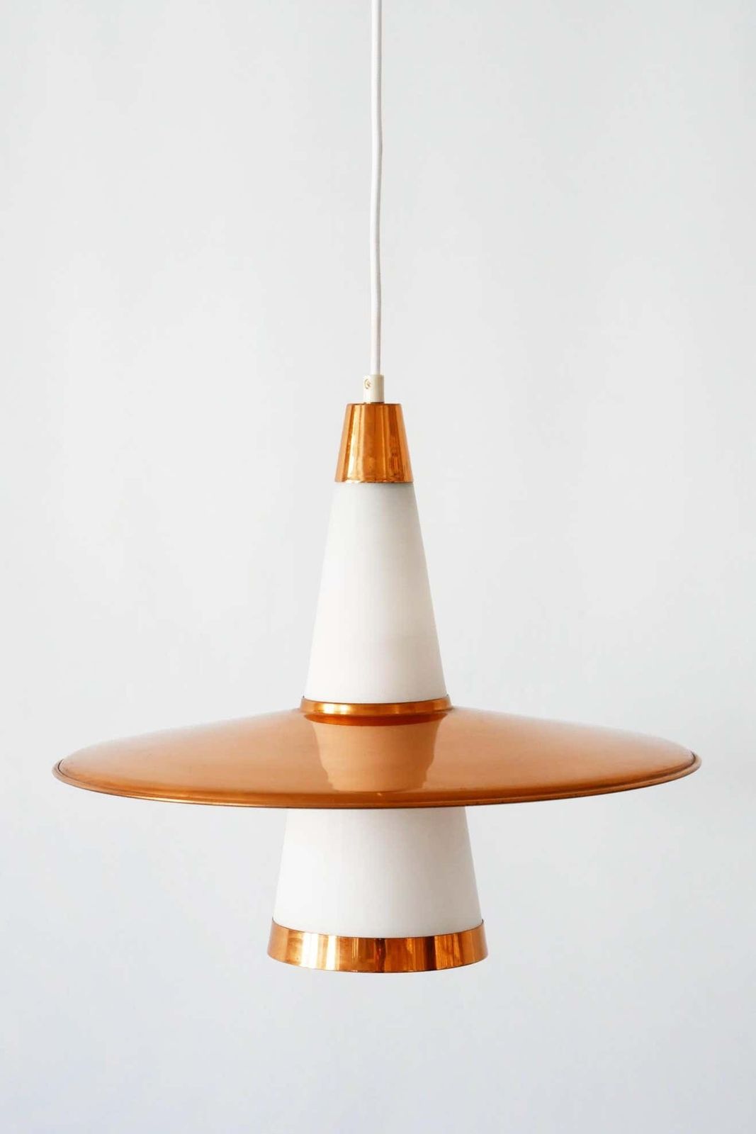 Mid Century Modern Sputnik Copper & Opaline Glass Pendant Lamp Ufo 1950s Denmark photo vinterior