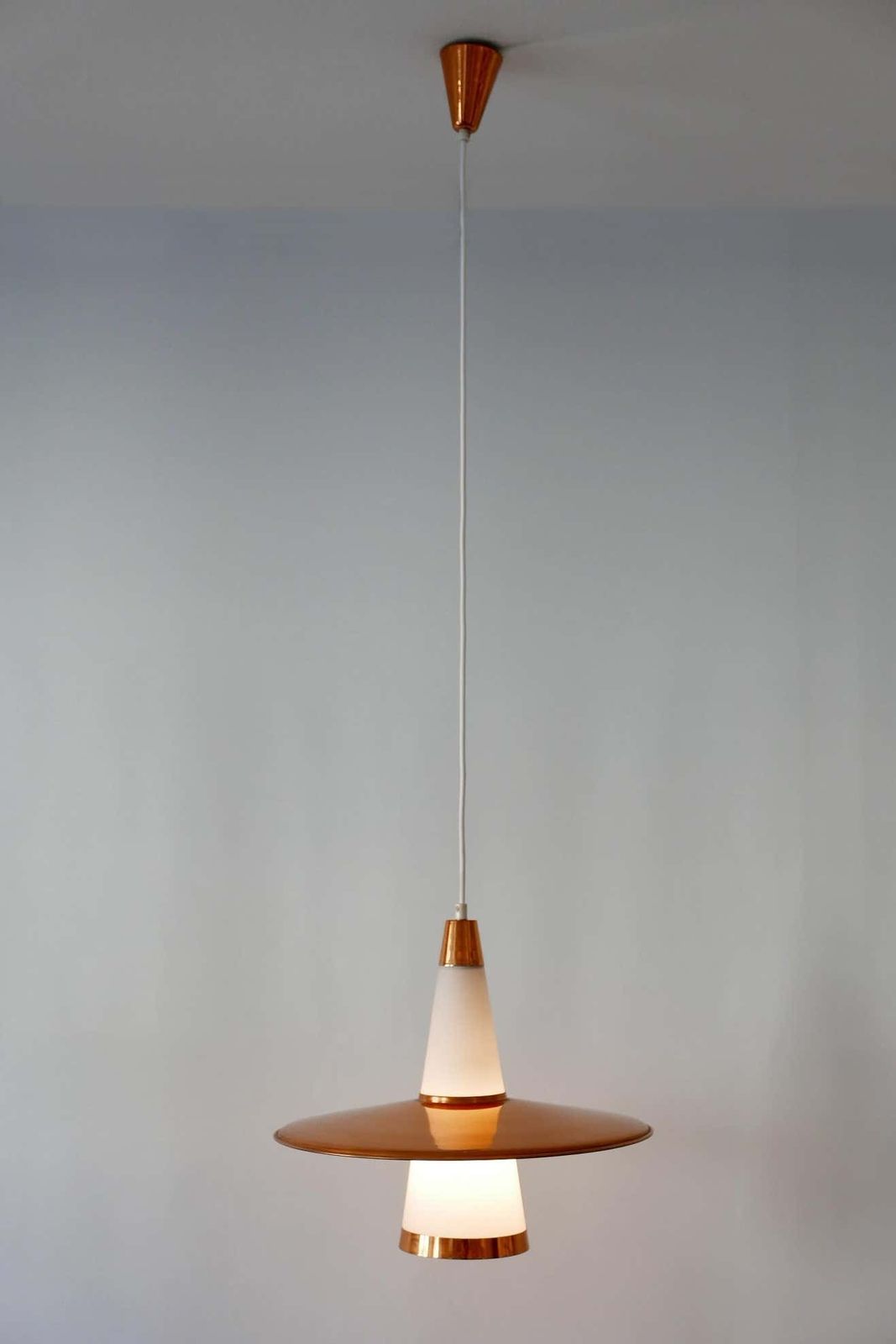 Lighting Mid Century Modern Sputnik Copper & Opaline Glass Pendant Lamp Ufo 1950s Denmark photo