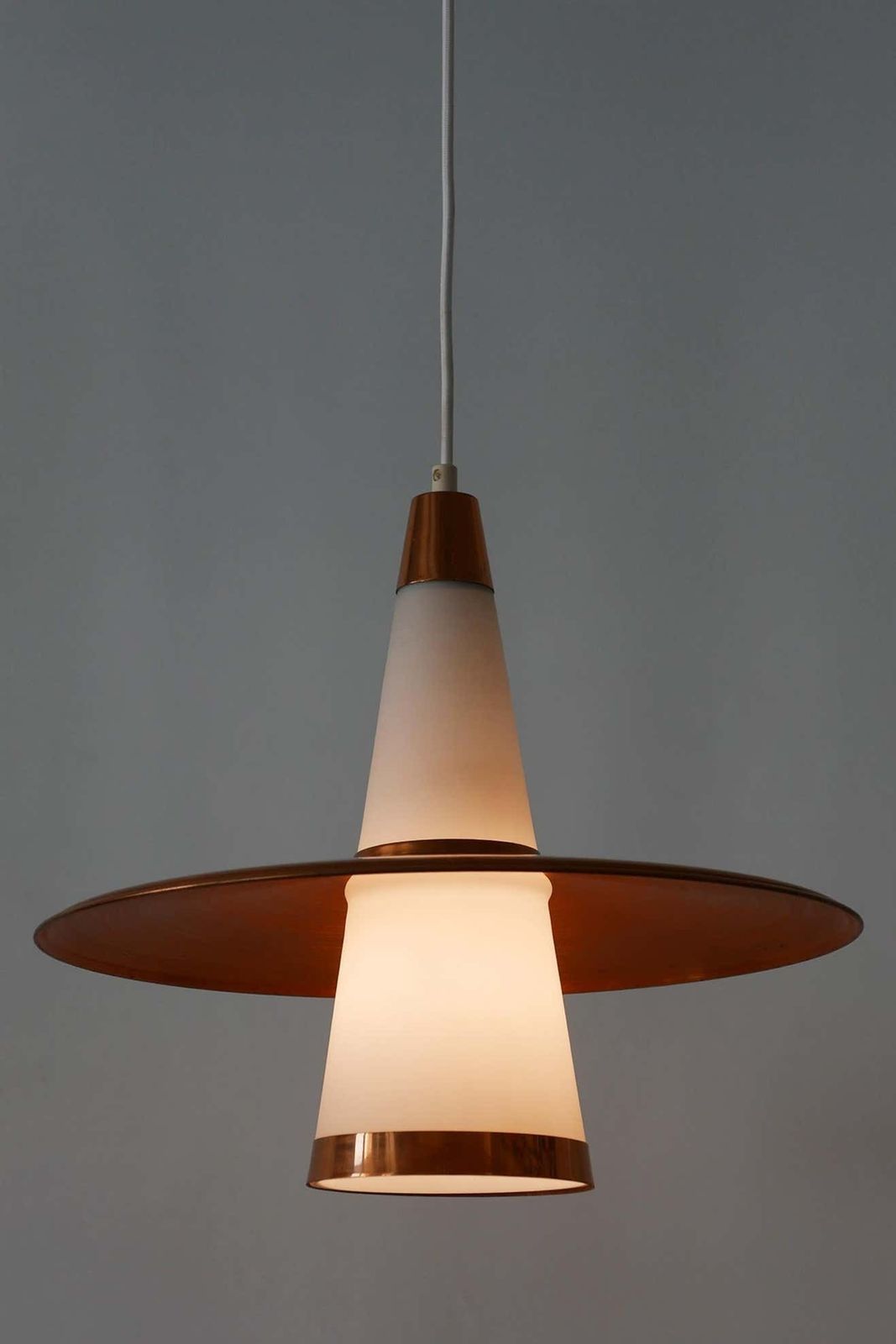 photo vinterior Mid Century Modern Sputnik Copper & Opaline Glass Pendant Lamp Ufo 1950s Denmark