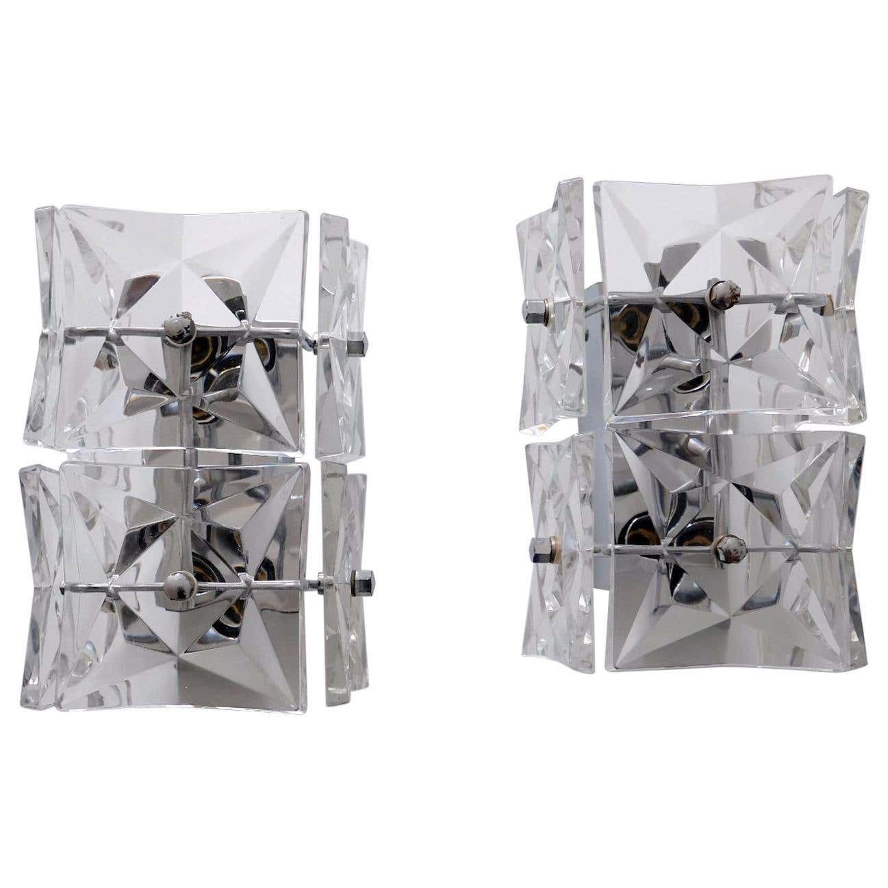 Set Of Two Mid Century Modern Kinkeldey Crystal Glass Sconces Or Wall Lamps