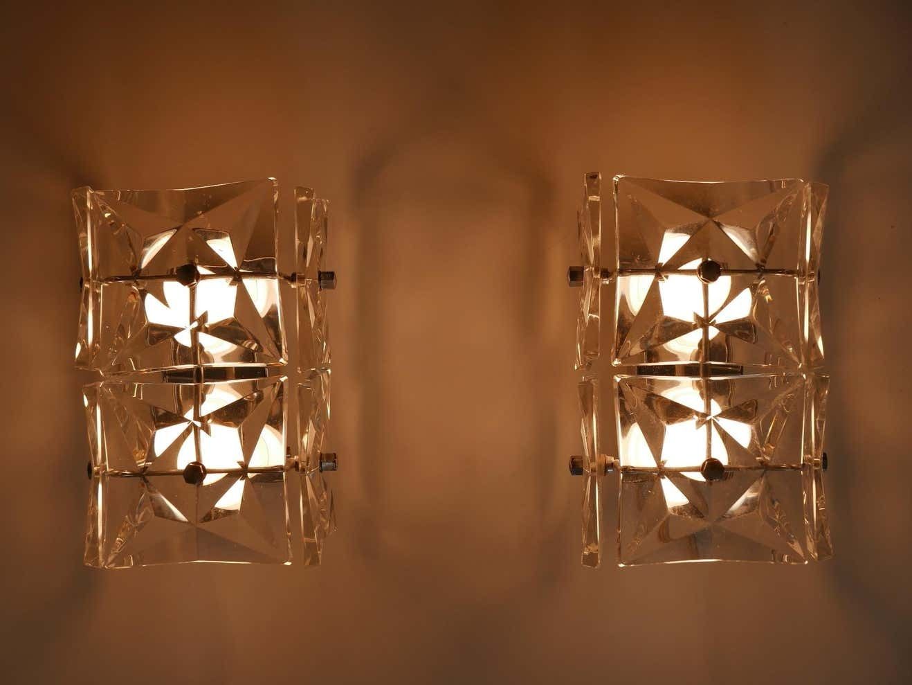 Set Of Two Mid Century Modern Kinkeldey Crystal Glass Sconces Or Wall Lamps photo furniture