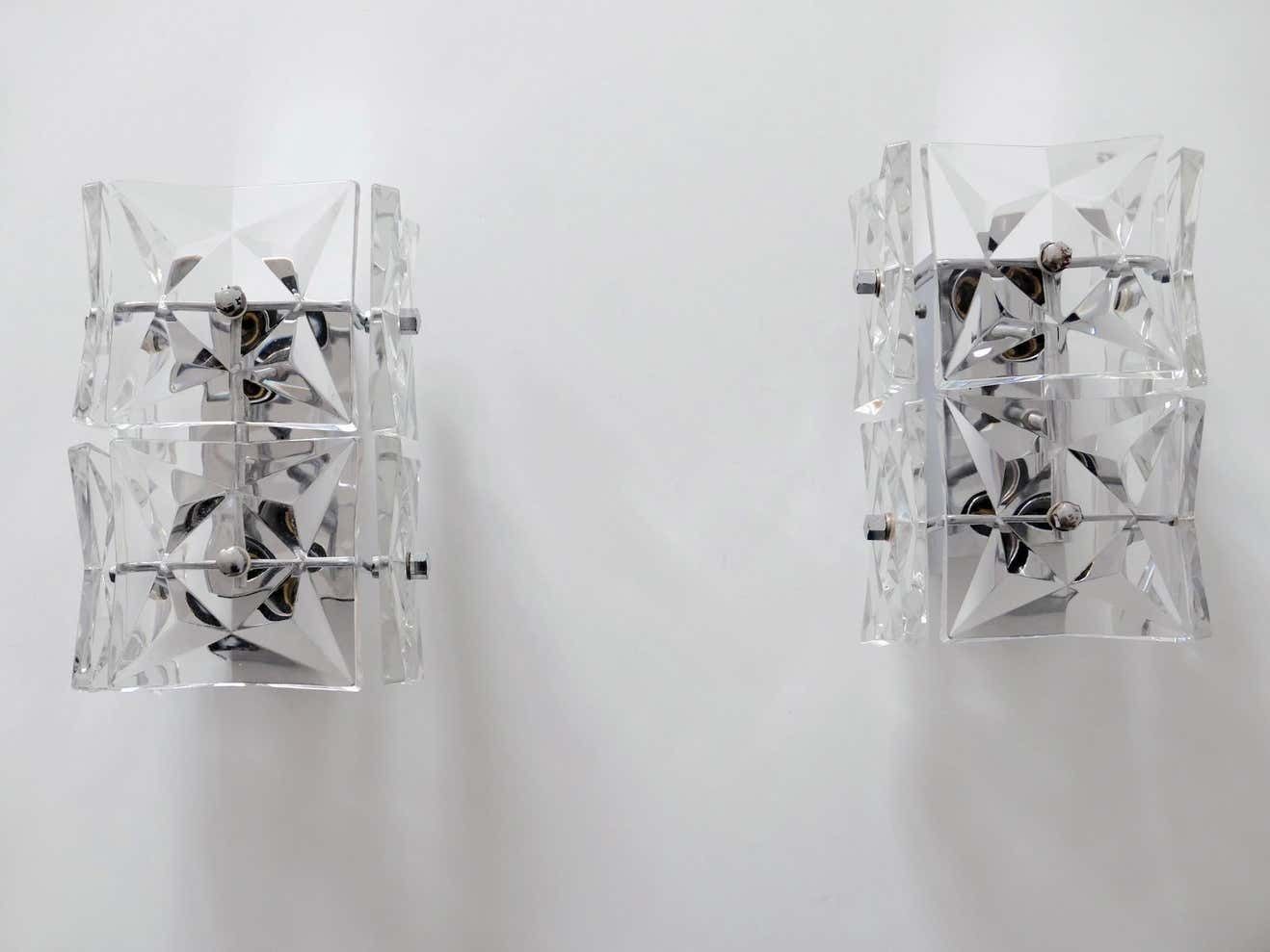 Set Of Two Mid Century Modern Kinkeldey Crystal Glass Sconces Or Wall Lamps photo buy