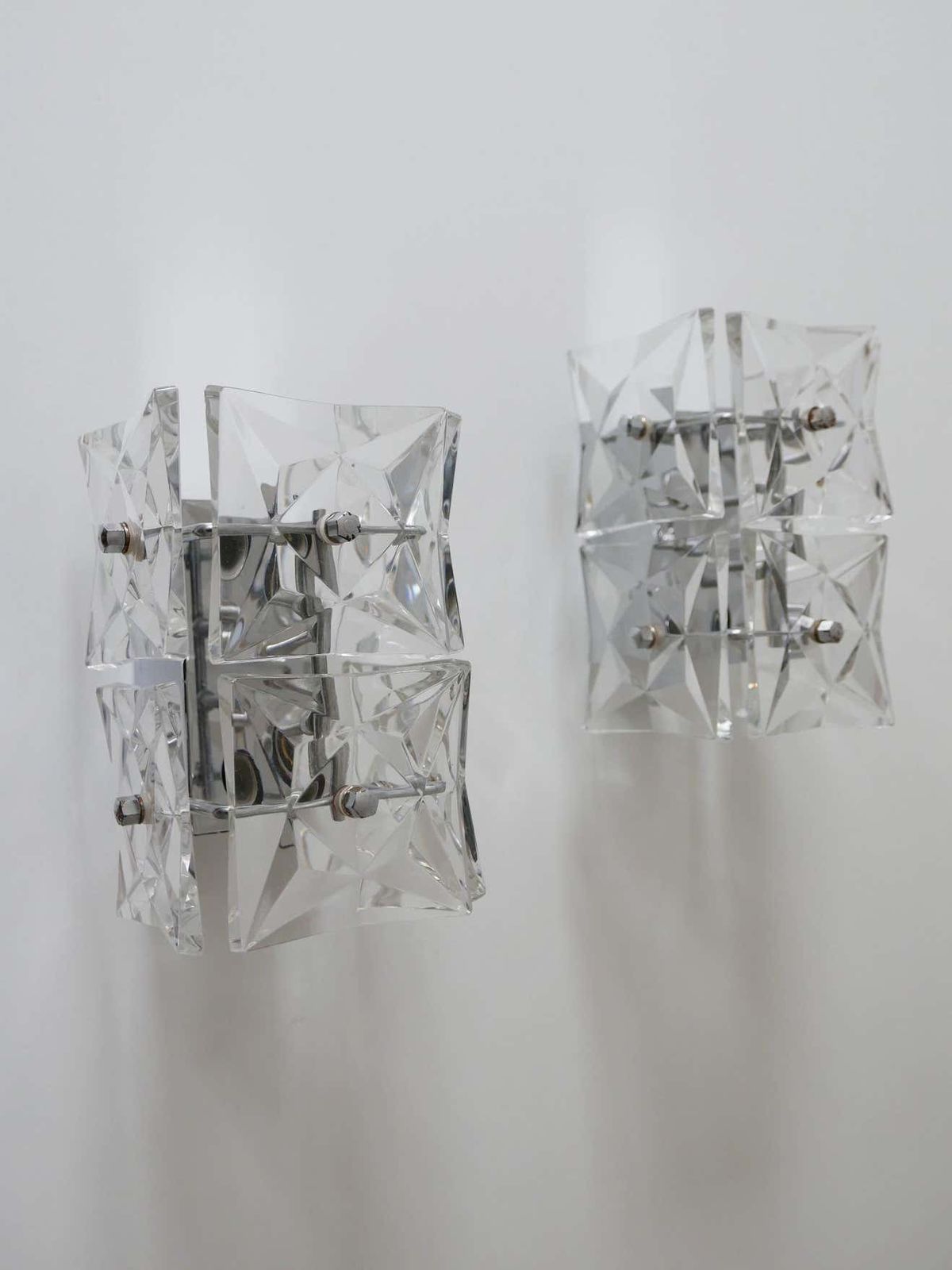 Set Of Two Mid Century Modern Kinkeldey Crystal Glass Sconces Or Wall Lamps photo vintage
