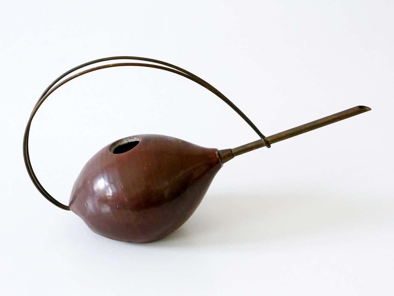 Lovely Mid Century Modern Ceramic And Brass Watering Can, 1950s, Germany photo Garden Decor