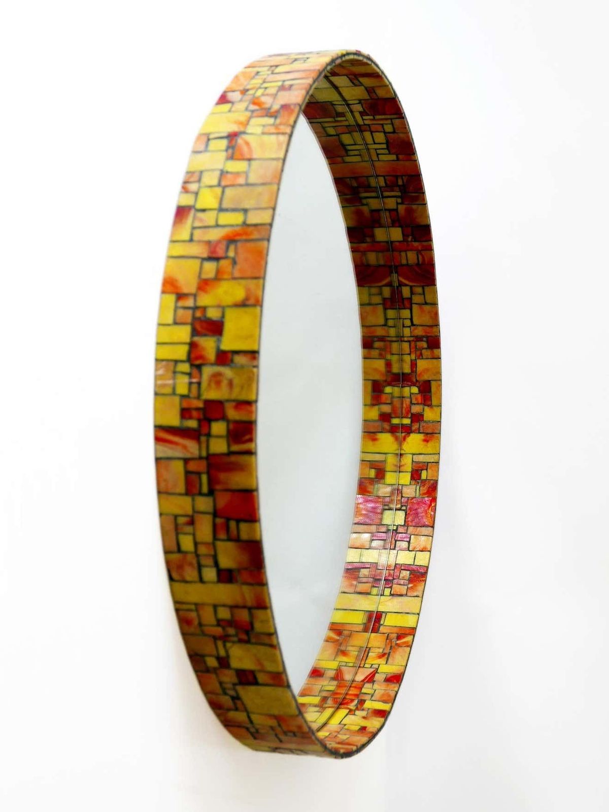 Exceptional Mid Century Modern Mosaic Framed Circular Wall Mirror, Italy, 1960s photo furniture