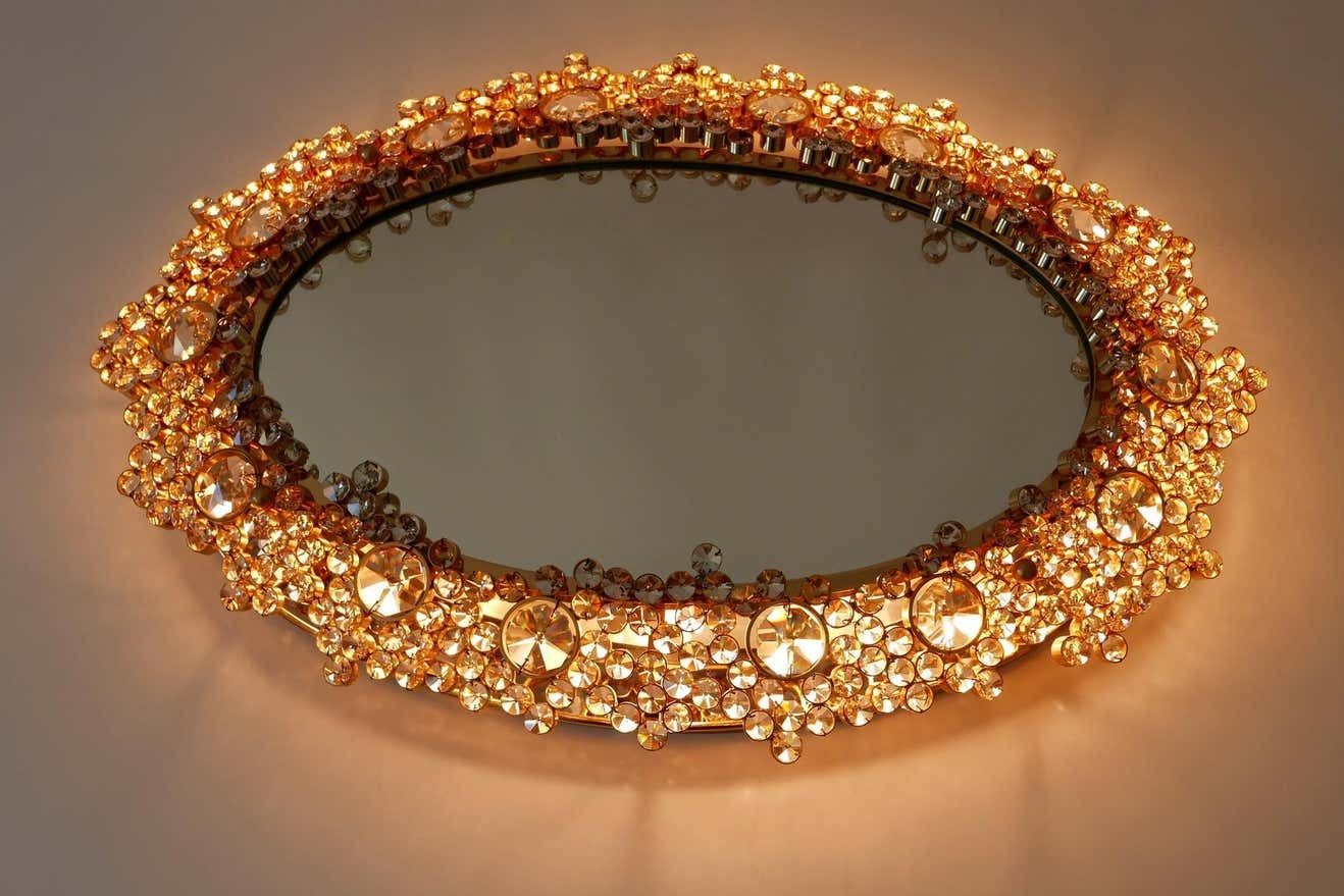 photo buy Gorgeous Gilt Brass & Crystal Glass Backlit Wall Mirror By Palwa, Germany, 1970s