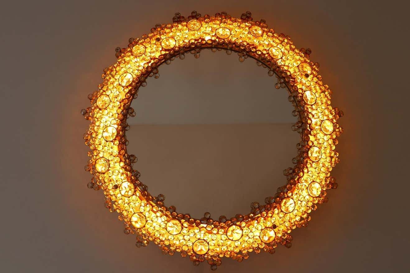 Gorgeous Gilt Brass & Crystal Glass Backlit Wall Mirror By Palwa, Germany, 1970s photo furniture