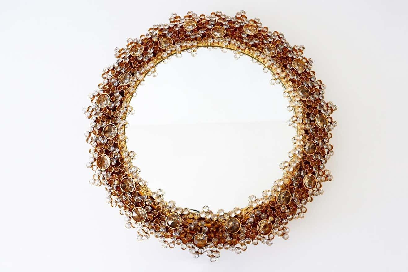 Gorgeous Gilt Brass & Crystal Glass Backlit Wall Mirror By Palwa, Germany, 1970s photo buy