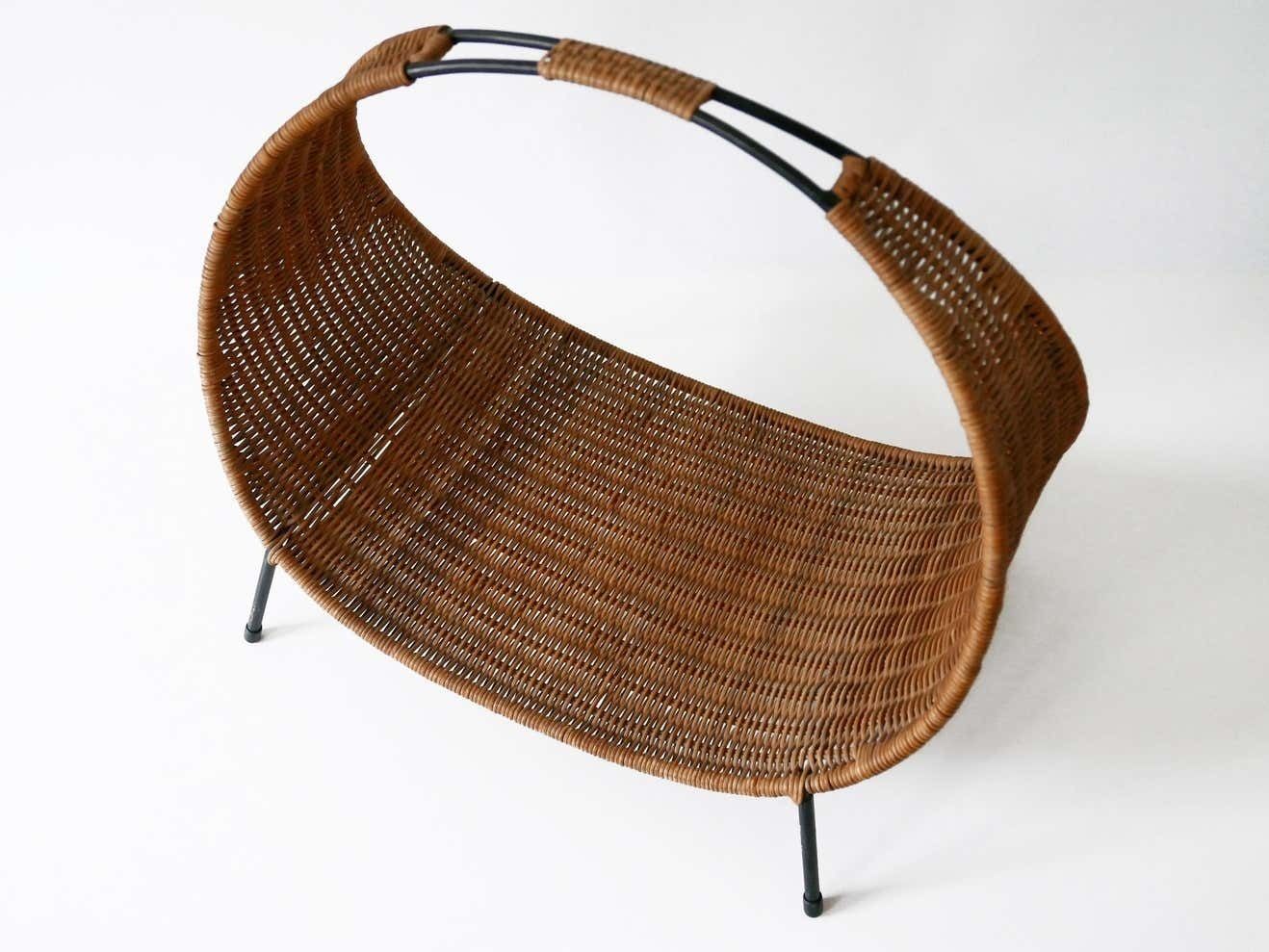 Exceptional Large Mid Century Modern Wicker Magazine Rack Or Stand, 1960s, Italy photo vintage