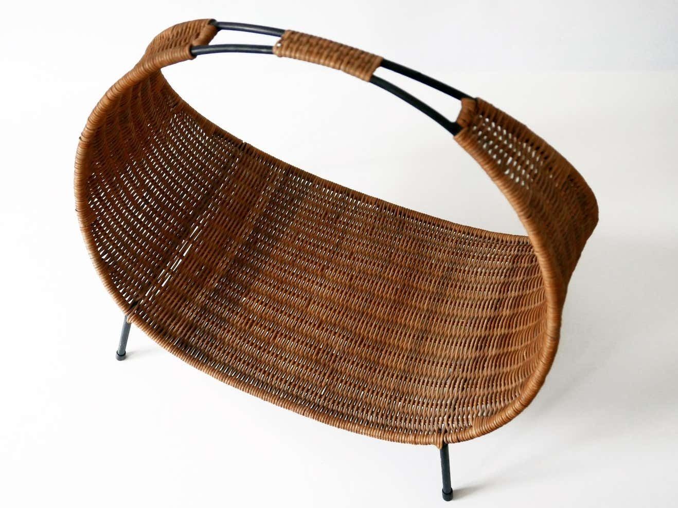 photo furniture Exceptional Large Mid Century Modern Wicker Magazine Rack Or Stand, 1960s, Italy