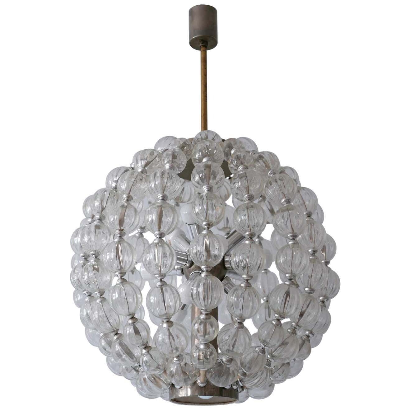 Huge Mid Century Modern 13 Flamed Glass Sputnik Chandelier Or Pendant Lamp 1960s