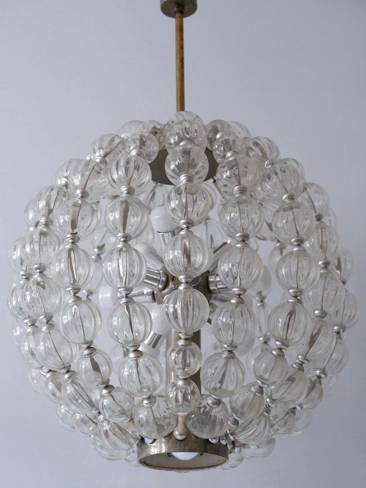 Huge Mid Century Modern 13 Flamed Glass Sputnik Chandelier Or Pendant Lamp 1960s photo vinterior