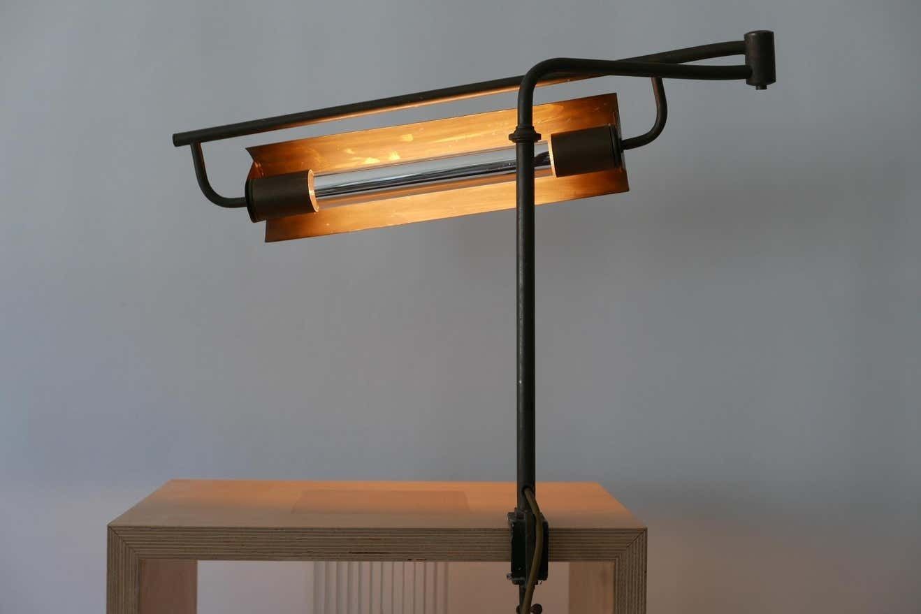 Exceptional Modernist Bauhaus Articulated Brass Clamp Table Lamp, Germany, 1930s photo vinterior