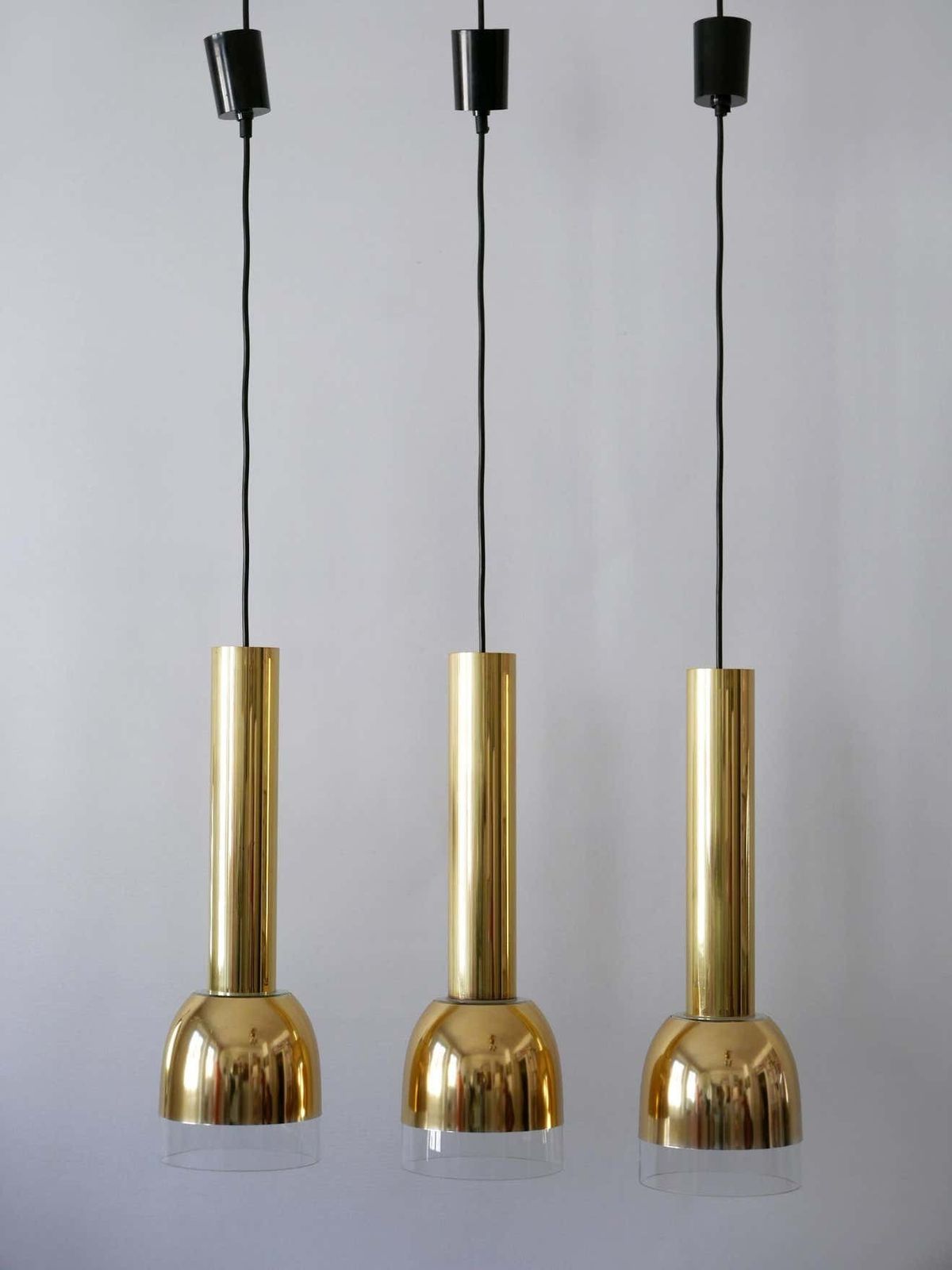 Set Of Three Mid Century Modern Pendant Lamps By Glashütte Limburg Germany 1970s photo for sale