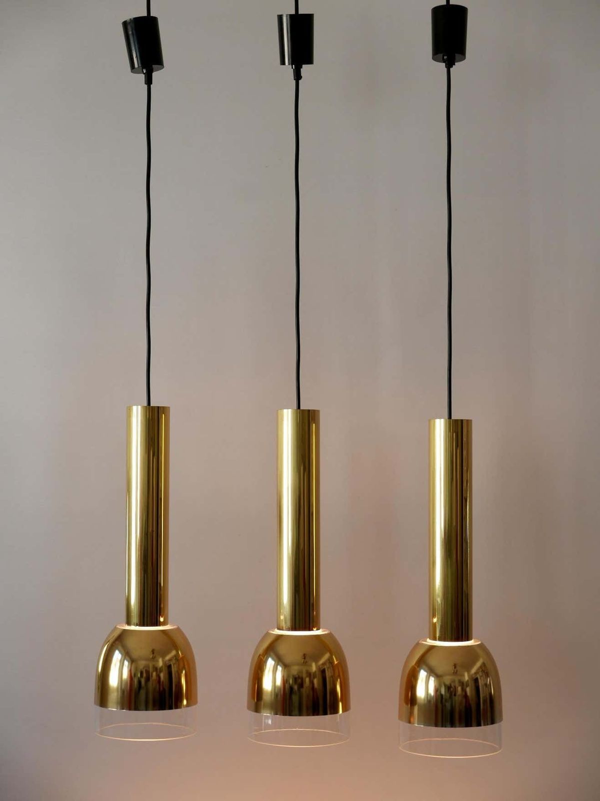 Set Of Three Mid Century Modern Pendant Lamps By Glashütte Limburg Germany 1970s photo Lighting