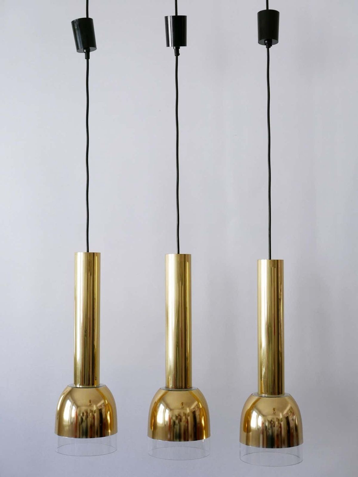 photo for sale Set Of Three Mid Century Modern Pendant Lamps By Glashütte Limburg Germany 1970s