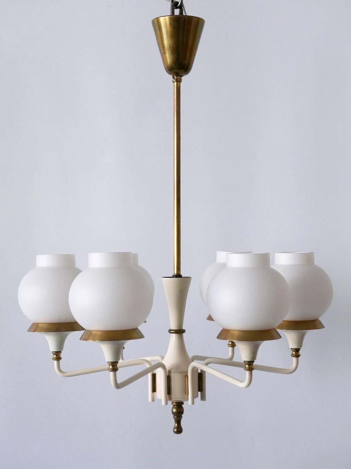 Mid Century Modern Six Armed Tulipan Pendant Lamp Or Chandelier By Kaiser 1950s photo for sale