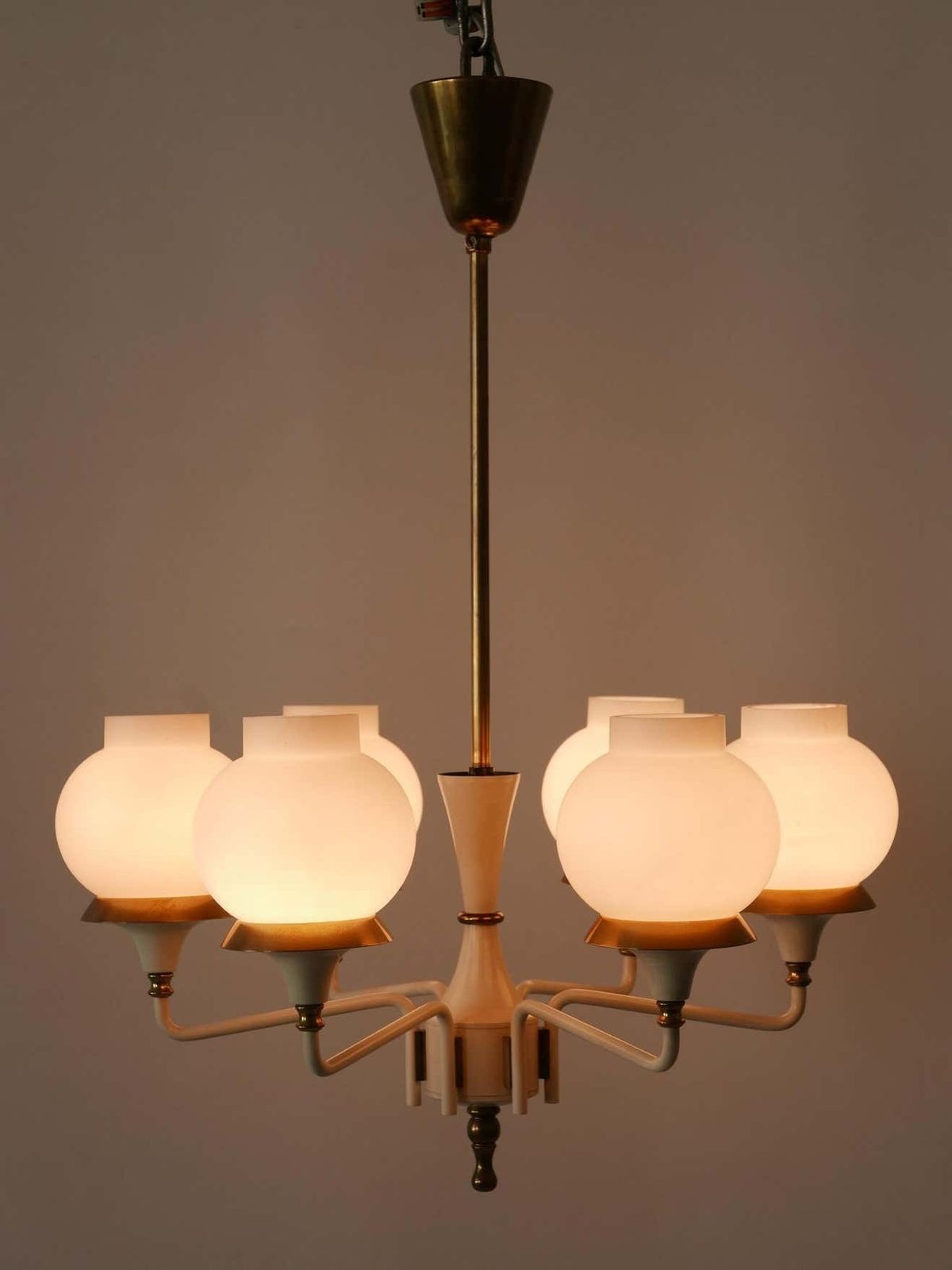 Mid Century Modern Six Armed Tulipan Pendant Lamp Or Chandelier By Kaiser 1950s photo Lighting
