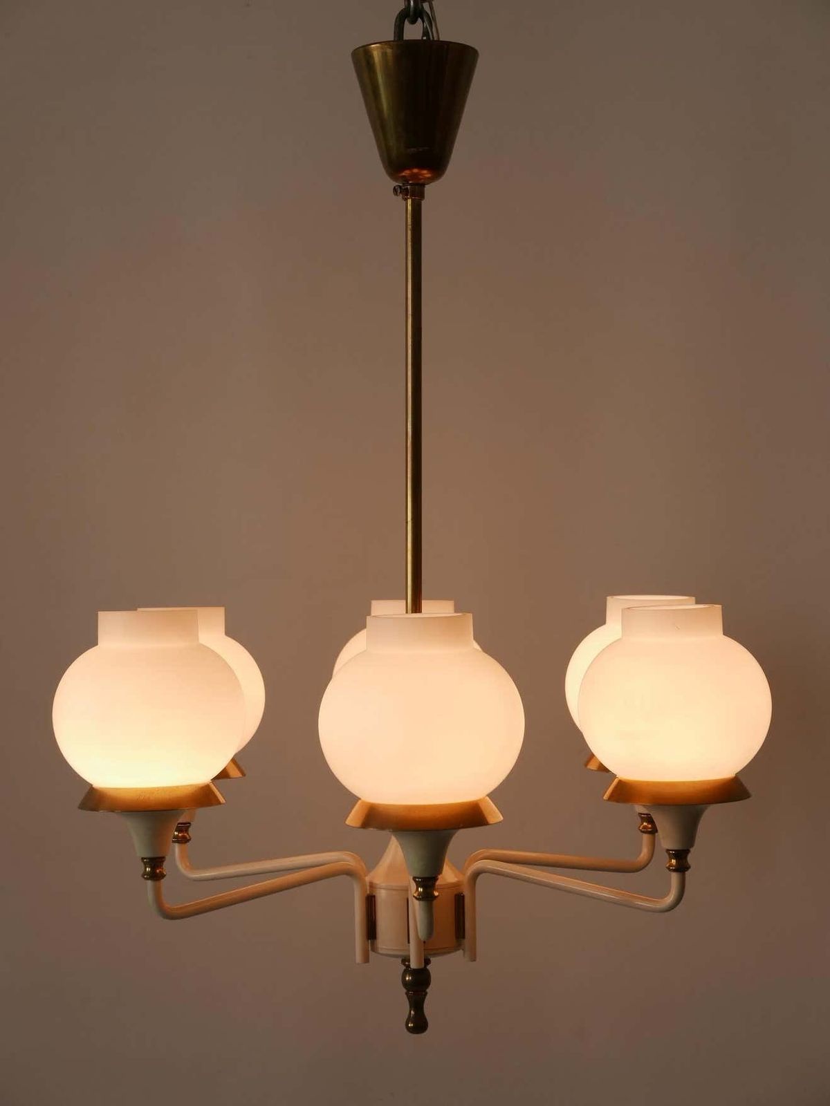 2042.0 Mid Century Modern Six Armed Tulipan Pendant Lamp Or Chandelier By Kaiser 1950s photo