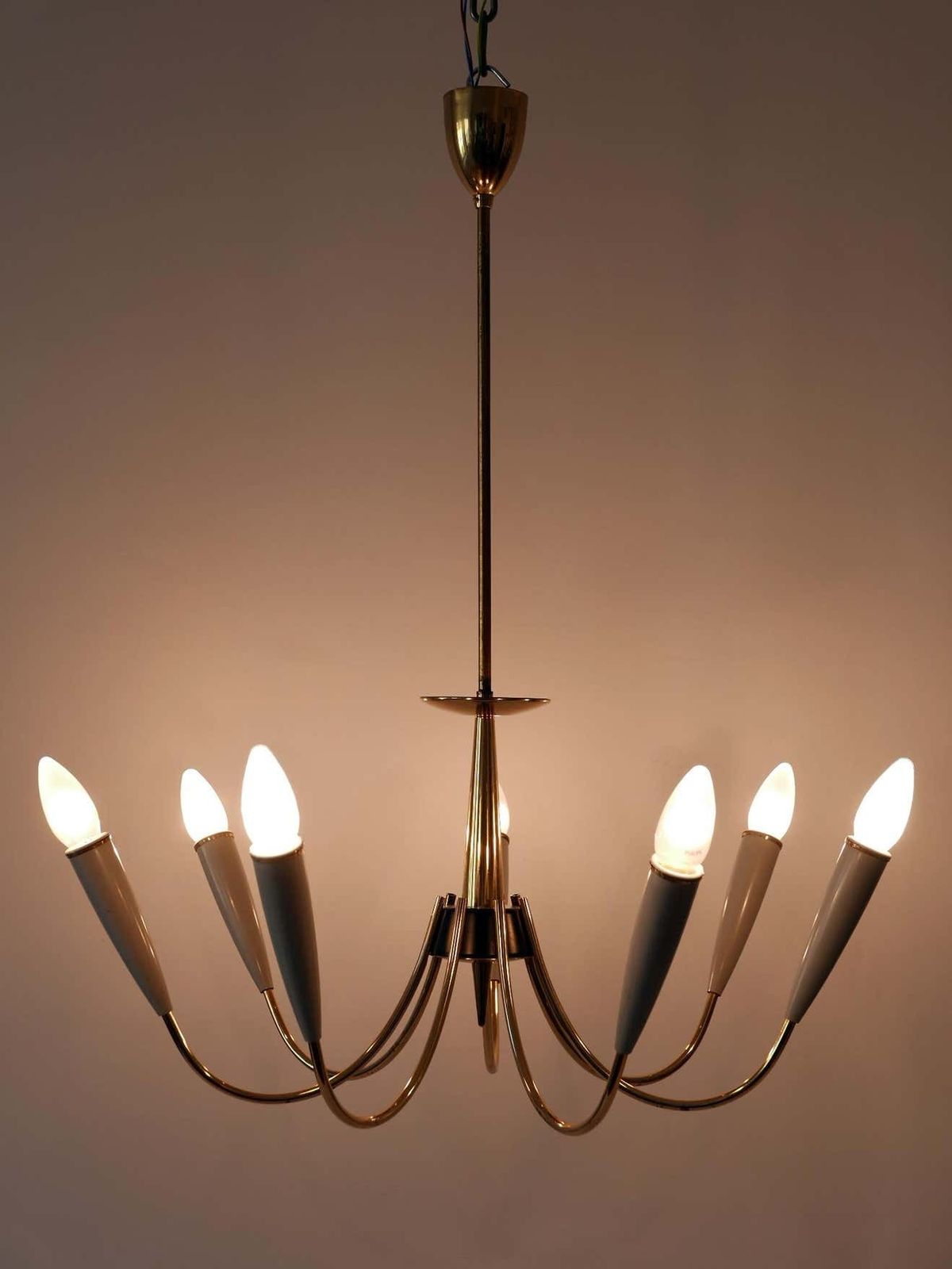 Mid Century Modern Seven Flamed Sputnik Pendant Lamp Or Chandelier Germany 1950s photo vintage