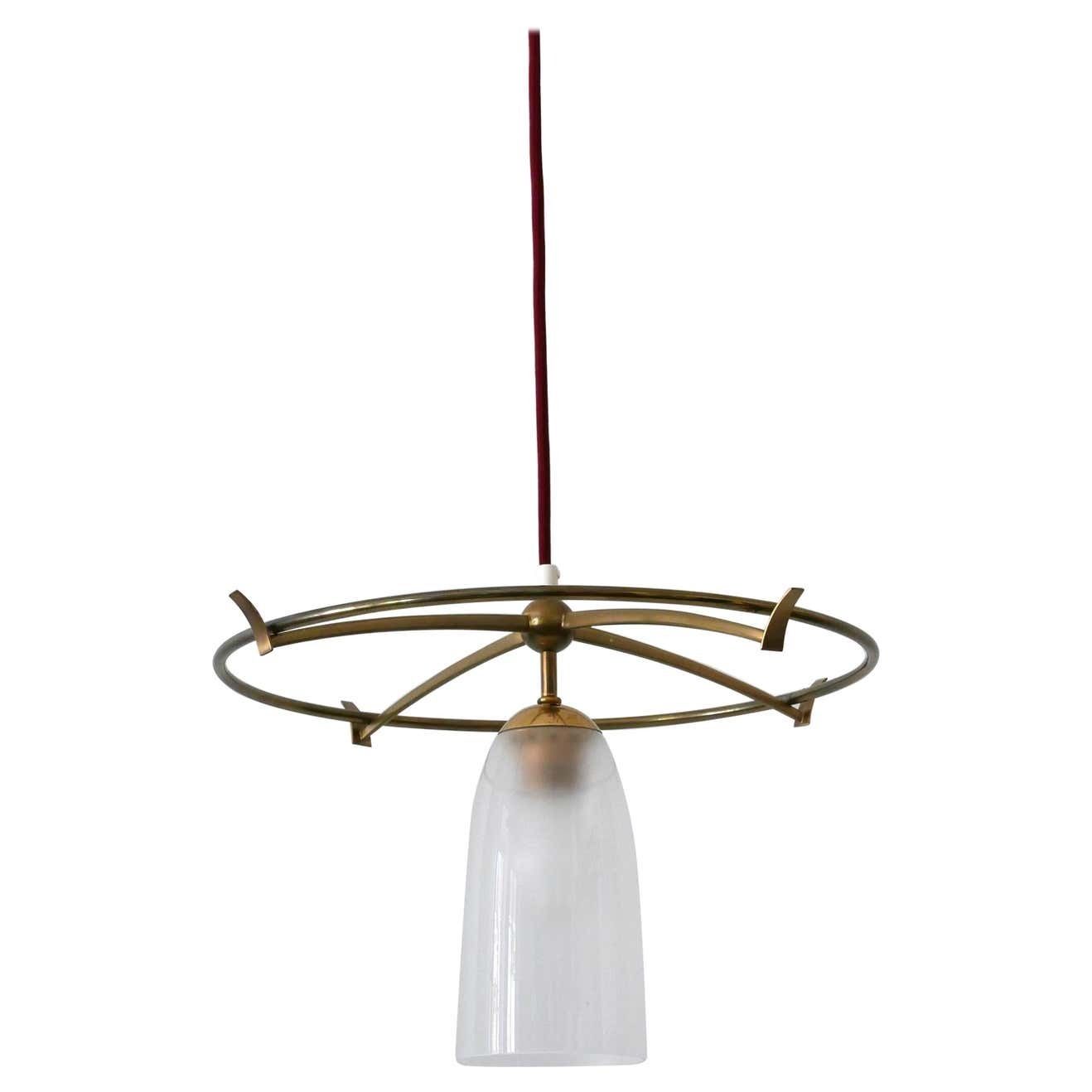 Minimalistic Mid Century Modern Brass & Glass Ufo Pendant Lamp Germany, 1950s